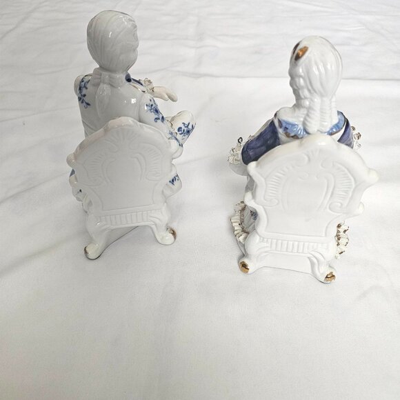 Vintage Porcelain Home Decor Tea Time Table Victorian Couple Figurine Set - Picture 12 of 15